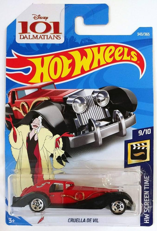 Hot Wheels Mattel 2018 Basic Mainline Disney 101 Dalmatians Hw Screen Time - Cruella De Vil (Red)
