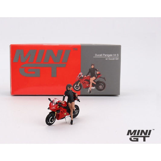MINI GT DUCATI PANIGALE V4 S with DUCATI GIRL FIGURE 1/64 RED MGT00682